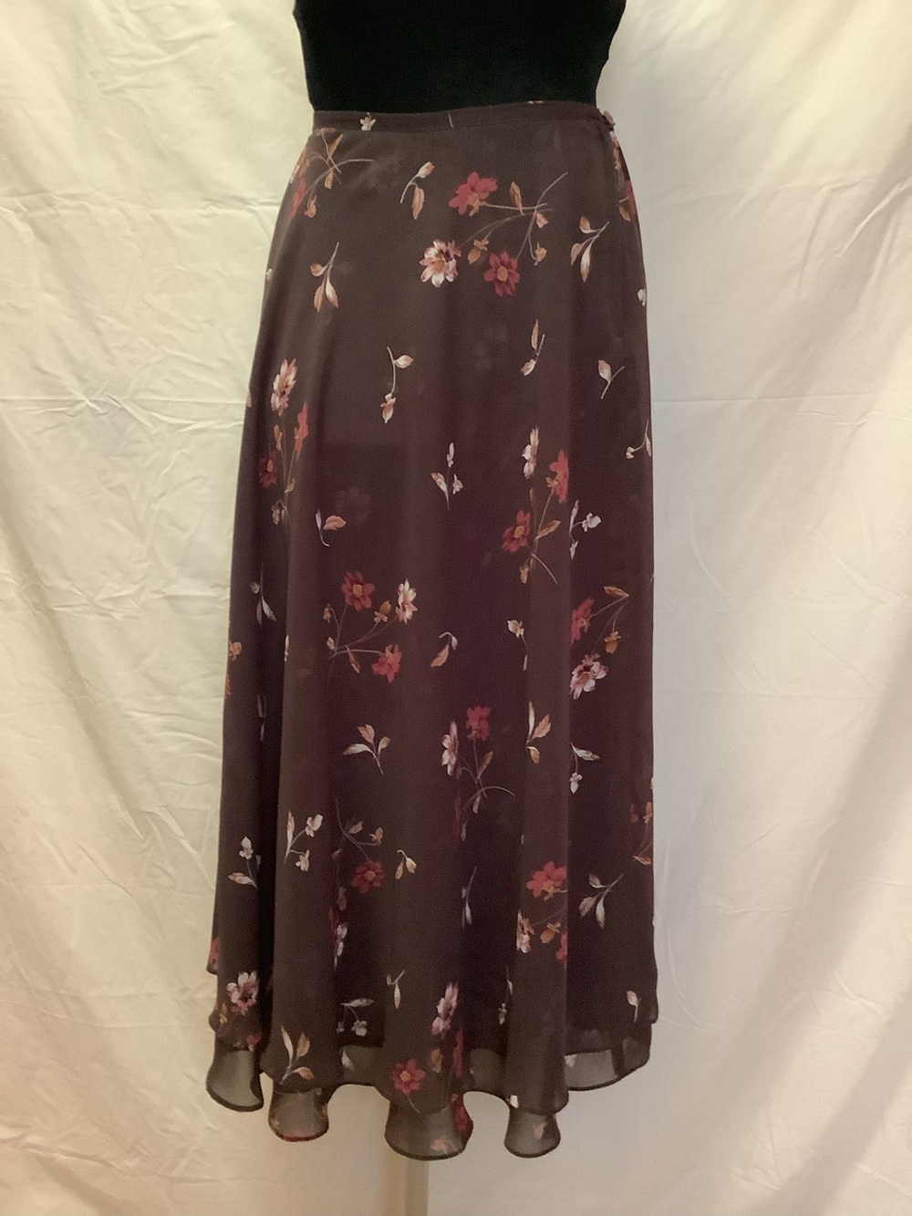 Compagnie Internationale Express Skirt-Brown Floral Pattern-Lined-Lightweight-S